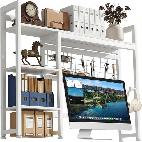 Desktop Shelf, 32.3'' Desktop Organizer Shelf for Computer Monitor, 4 Tier Hutch Storage Rack for Home Office Dorm, Rustic Brown in Saudi Arabia