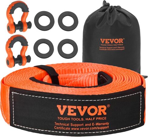 VEVOR Heavy Duty Tow Strap Recovery Kit 3 in x 30 ft (MBS-36,000 lbs) Tree Saver Winch Strap, Triple Reinforced Loop & Protective Sleeves & Storage Bag, 3/4" D-Ring Shackles, for Truck Jeep SUV ATV in Kuwait