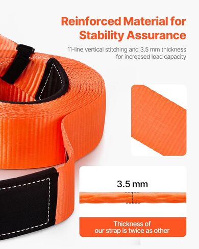 VEVOR Heavy Duty Tow Strap Recovery Kit 3 in x 30 ft (MBS-36,000 lbs) Tree Saver Winch Strap, Triple Reinforced Loop & Protective Sleeves & Storage Bag, 3/4" D-Ring Shackles, for Truck Jeep SUV ATV in Kuwait