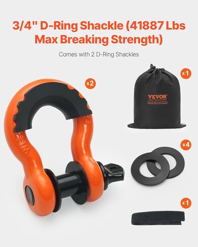 VEVOR Heavy Duty Tow Strap Recovery Kit 3 in x 30 ft (MBS-36,000 lbs) Tree Saver Winch Strap, Triple Reinforced Loop & Protective Sleeves & Storage Bag, 3/4" D-Ring Shackles, for Truck Jeep SUV ATV in Kuwait
