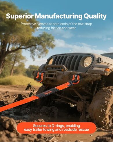 VEVOR Heavy Duty Tow Strap Recovery Kit 3 in x 30 ft (MBS-36,000 lbs) Tree Saver Winch Strap, Triple Reinforced Loop & Protective Sleeves & Storage Bag, 3/4" D-Ring Shackles, for Truck Jeep SUV ATV in Kuwait