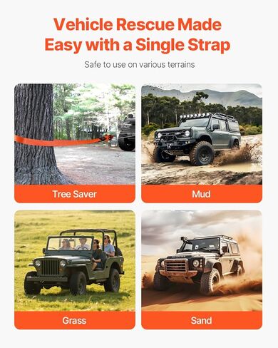 VEVOR Heavy Duty Tow Strap Recovery Kit 3 in x 30 ft (MBS-36,000 lbs) Tree Saver Winch Strap, Triple Reinforced Loop & Protective Sleeves & Storage Bag, 3/4" D-Ring Shackles, for Truck Jeep SUV ATV in Kuwait