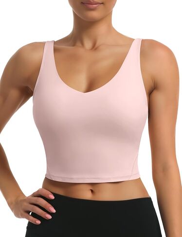 Sports Bras for Women Longline Wirefree Padded High Support, Workout Tank Athletic Crop Tops Built in Bra for Women Large Bust, Push up Crop Running Yoga Women's Sports Bra High Impact Black M in Saudi Arabia