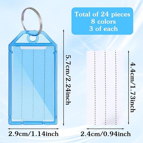 24 Pcs Plastic Key Tags with Labels and Rings, 8 Color Write Key Label Tags with Top Holes, Key Chain Tag for Luggage, Office Home and Travel Organisation in Saudi Arabia