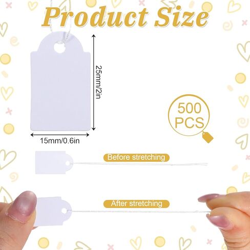 500 Pcs Price Tags with String,0.98 X 0.59 in Pre-Strung String Tags Writable Strung Marking Tag White Paper Label Tag for Jewelry Price Garage Sale Clothing Retail in Kuwait