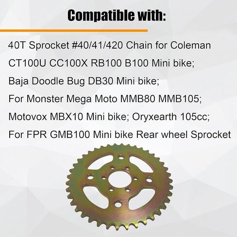 40T High Speed Rear Chain Sprocket # 40 41 420 6 Hole Compatible with Coleman CT100U CC100X for Mega Moto MMB80 105cc for Motovox MBX10 for Baja Doodle Bug DB30 Mini Bike High-Strength Parts in Saudi Arabia