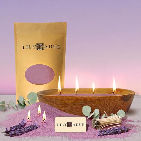 LILY LADUE Sand Candle Refill Kit - 1Lb/16Oz Lavender Scented Aroma Beads, Purple Pearled Candles Sand and Wicks (24) Without Holder, Decorative Reusable Powder Pearls Bulk Wax Pearls, Refillable Set in Saudi Arabia