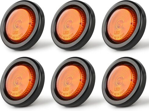 MAXXHAUL 51213 2 بوصة ضوء علامة جانبية LED كهرماني مستدير مع حلقة معدنية، مصباح عاكس P2 عاكس متوافق مع DOT للمقطورة والشاحنة وRV - 6 عبوات in Kuwait