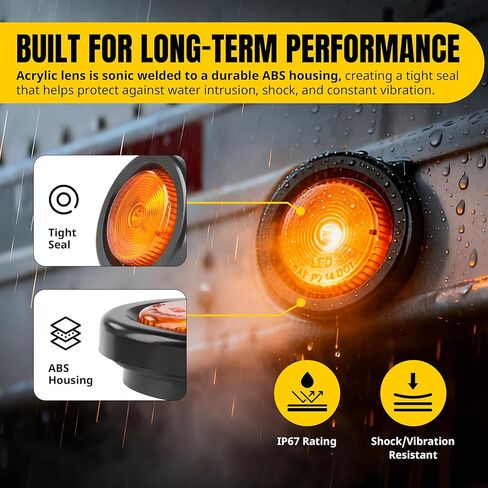 MAXXHAUL 51213 2 بوصة ضوء علامة جانبية LED كهرماني مستدير مع حلقة معدنية، مصباح عاكس P2 عاكس متوافق مع DOT للمقطورة والشاحنة وRV - 6 عبوات in Kuwait