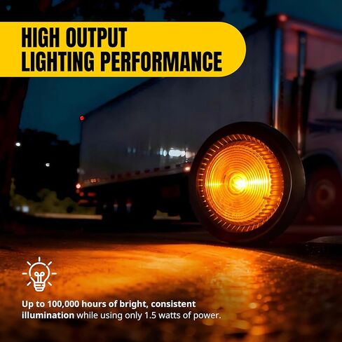 MAXXHAUL 51213 2 بوصة ضوء علامة جانبية LED كهرماني مستدير مع حلقة معدنية، مصباح عاكس P2 عاكس متوافق مع DOT للمقطورة والشاحنة وRV - 6 عبوات in Kuwait
