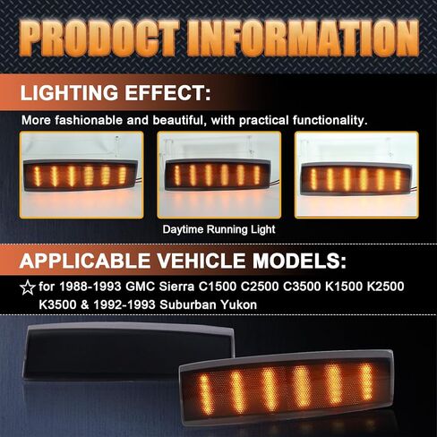 LED Smoked Front Side Marker Lights Kit for 1988-1993 GMC Sierra C1500 C2500 C3500 K1500 K2500 K3500 & 1992-1993 Suburban Yukon｜Amber Cornering Light｜Replace OEM 5975200｜5975199 in Kuwait