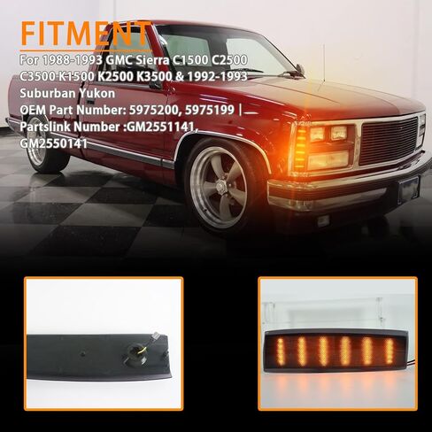 LED Smoked Front Side Marker Lights Kit for 1988-1993 GMC Sierra C1500 C2500 C3500 K1500 K2500 K3500 & 1992-1993 Suburban Yukon｜Amber Cornering Light｜Replace OEM 5975200｜5975199 in Kuwait