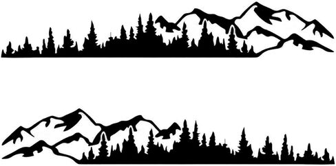 2 PCS Car Mountain Tree Forest Decals, 39.4" x 6.7" Mountain Tree Graphic Stickers, Waterproof Car Body Side Door Truck Tailgate Exterior Decoration, Universal for Cars SUVs Off-Roads (Black) in Saudi Arabia