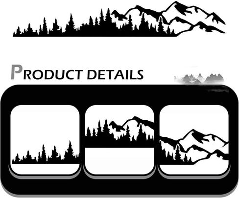 2 PCS Car Mountain Tree Forest Decals, 39.4" x 6.7" Mountain Tree Graphic Stickers, Waterproof Car Body Side Door Truck Tailgate Exterior Decoration, Universal for Cars SUVs Off-Roads (Black) in Saudi Arabia