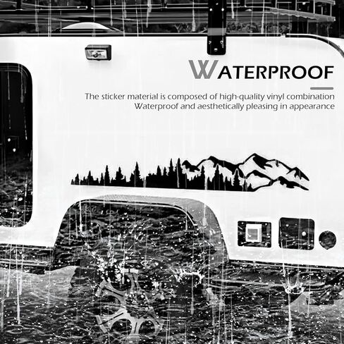2 PCS Car Mountain Tree Forest Decals, 39.4" x 6.7" Mountain Tree Graphic Stickers, Waterproof Car Body Side Door Truck Tailgate Exterior Decoration, Universal for Cars SUVs Off-Roads (Black) in Saudi Arabia