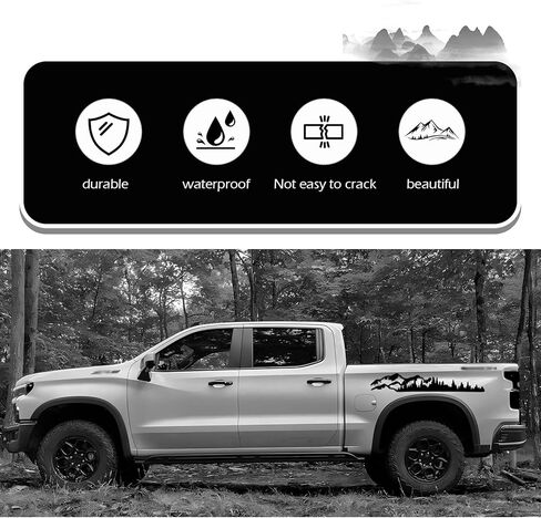 2 PCS Car Mountain Tree Forest Decals, 39.4" x 6.7" Mountain Tree Graphic Stickers, Waterproof Car Body Side Door Truck Tailgate Exterior Decoration, Universal for Cars SUVs Off-Roads (Black) in Saudi Arabia