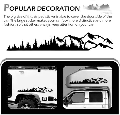 2 PCS Car Mountain Tree Forest Decals, 39.4" x 6.7" Mountain Tree Graphic Stickers, Waterproof Car Body Side Door Truck Tailgate Exterior Decoration, Universal for Cars SUVs Off-Roads (Black) in Saudi Arabia