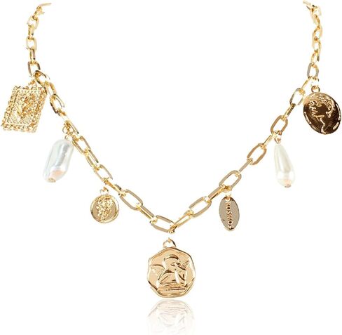 YANCHUN Charm Necklace Dainty Gold Necklace for Women Trendy Chunky Charm Paperclip Chain Necklace Western Jewelry Cowgirl Outfits for Women in Saudi Arabia