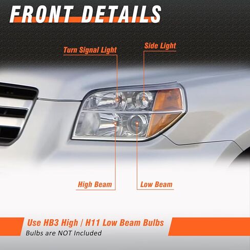 Headlights Assembly for 2006 2007 2008 Honda Pilot Compatible with 06 07 08 Pilot Chrome Housing Amber Reflector Passenger and Driver Side in Kuwait