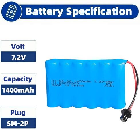 7.2v 1400mah Ni-Cd Rechargable SM-2P Battery with USB Cable for Huina Old Version 550 1550 560 1560 570 1570 RC Excavator Construction Truck in Saudi Arabia