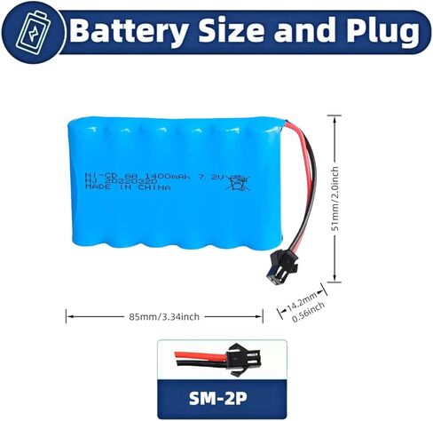 7.2v 1400mah Ni-Cd Rechargable SM-2P Battery with USB Cable for Huina Old Version 550 1550 560 1560 570 1570 RC Excavator Construction Truck in Saudi Arabia