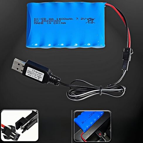 7.2v 1400mah Ni-Cd Rechargable SM-2P Battery with USB Cable for Huina Old Version 550 1550 560 1560 570 1570 RC Excavator Construction Truck in Saudi Arabia