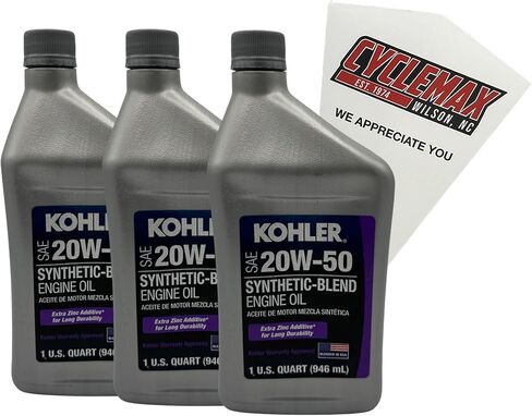 ثلاث عبوات CYCLEMAX متوافقة مع مزيج Kohler الاصطناعي SAE 20W-50 زيت المحرك ذو 4 دورات 25 357 68-S يحتوي على ثلاثة كوارتات وقمع in Kuwait