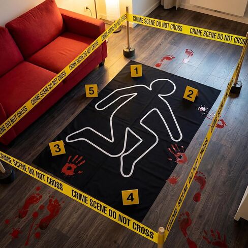 Hiboom 27 Pcs Crime Decorations Kits, Body Silhouette Crime Tape Evidence Markers and Bloody Footprint Sticker Evidence Party Decor for Halloween Murder Mystery Themed Party Decor in Kuwait