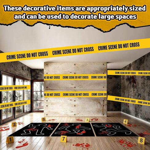 Hiboom 27 Pcs Crime Decorations Kits, Body Silhouette Crime Tape Evidence Markers and Bloody Footprint Sticker Evidence Party Decor for Halloween Murder Mystery Themed Party Decor in Kuwait
