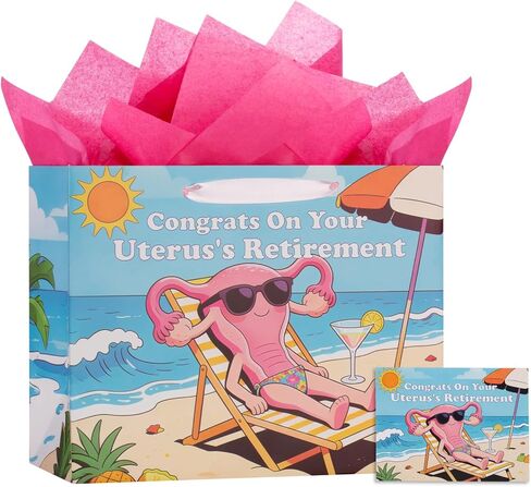 bigniuzi Hysterectomy Recovery Gift Bag Congrats On Your Uterus's Retirement Bag with Tissue Paper Greeting Card Hysterectomy Recovery Gift Wrapping Paper for Women Mom Friends Sister in Saudi Arabia