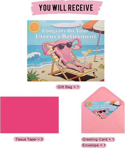 bigniuzi Hysterectomy Recovery Gift Bag Congrats On Your Uterus's Retirement Bag with Tissue Paper Greeting Card Hysterectomy Recovery Gift Wrapping Paper for Women Mom Friends Sister in Saudi Arabia