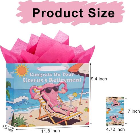 bigniuzi Hysterectomy Recovery Gift Bag Congrats On Your Uterus's Retirement Bag with Tissue Paper Greeting Card Hysterectomy Recovery Gift Wrapping Paper for Women Mom Friends Sister in Saudi Arabia