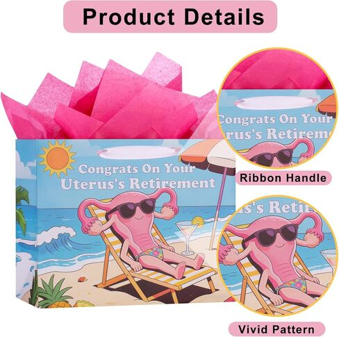 bigniuzi Hysterectomy Recovery Gift Bag Congrats On Your Uterus's Retirement Bag with Tissue Paper Greeting Card Hysterectomy Recovery Gift Wrapping Paper for Women Mom Friends Sister in Saudi Arabia