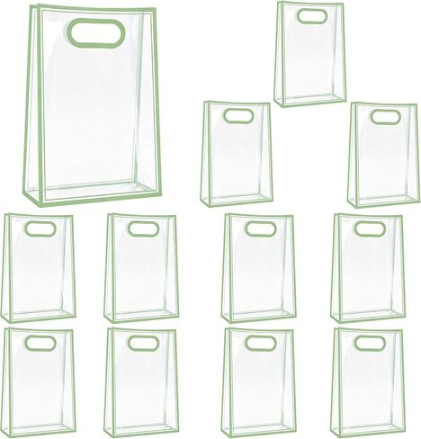 BeSlivewell 12 Pcs Clear Gift Bags with Handles 7.1"x10.2"x3.2" Plastic Party Favor Bag with Ribbon Reusable Goodie Bags Transparent Gift Wrap Bag Bulks for Bridal Wedding Birthday (Pink) in Saudi Arabia