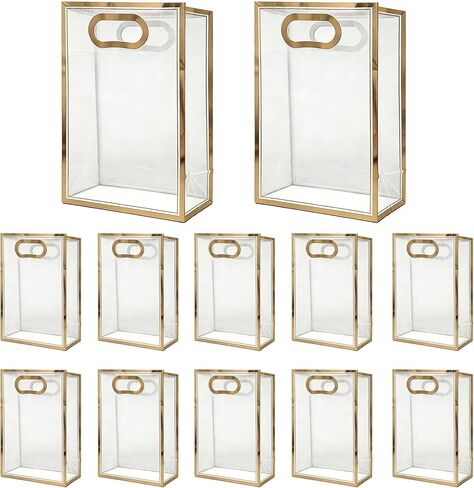 BeSlivewell 12 Pcs Clear Gift Bags with Handles 7.1"x10.2"x3.2" Plastic Party Favor Bag with Ribbon Reusable Goodie Bags Transparent Gift Wrap Bag Bulks for Bridal Wedding Birthday (Pink) in Saudi Arabia
