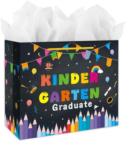 LIJUGITF Kindergarten Graduation Gift Bag for Boys Girls 2026 - 13" Large Kindergarten Grad Gift Bags for Kids, Boho Congrats Grad Gifts Bags with Tissue Paper, Class of 2026 Kids Graduation Wrapping Paper Bag in Saudi Arabia
