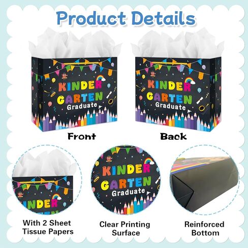 LIJUGITF Kindergarten Graduation Gift Bag for Boys Girls 2026 - 13" Large Kindergarten Grad Gift Bags for Kids, Boho Congrats Grad Gifts Bags with Tissue Paper, Class of 2026 Kids Graduation Wrapping Paper Bag in Saudi Arabia