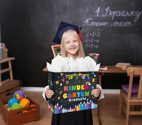 LIJUGITF Kindergarten Graduation Gift Bag for Boys Girls 2026 - 13" Large Kindergarten Grad Gift Bags for Kids, Boho Congrats Grad Gifts Bags with Tissue Paper, Class of 2026 Kids Graduation Wrapping Paper Bag in Saudi Arabia