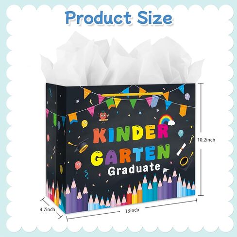 LIJUGITF Kindergarten Graduation Gift Bag for Boys Girls 2026 - 13" Large Kindergarten Grad Gift Bags for Kids, Boho Congrats Grad Gifts Bags with Tissue Paper, Class of 2026 Kids Graduation Wrapping Paper Bag in Saudi Arabia
