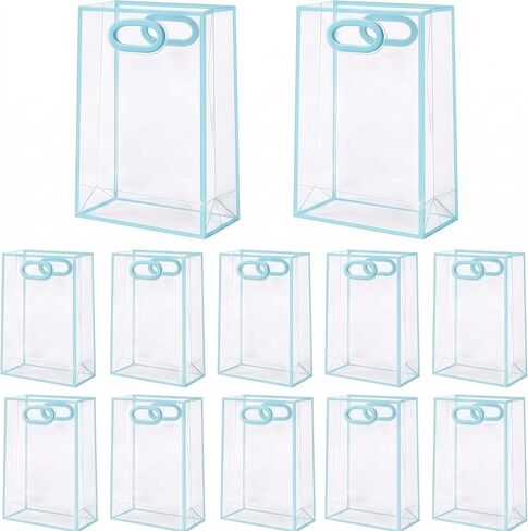 BeSlivewell 12 Pcs Clear Gift Bags with Handles 7.1"x10.2"x3.2" Plastic Party Favor Bag with Ribbon Reusable Goodie Bags Transparent Gift Wrap Bag Bulks for Bridal Wedding Birthday (Pink) in Saudi Arabia