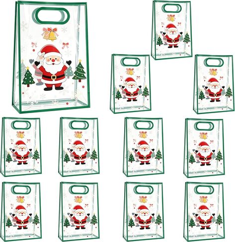 BeSlivewell 12 Pcs Clear Gift Bags with Handles 7.1"x10.2"x3.2" Plastic Party Favor Bag with Ribbon Reusable Goodie Bags Transparent Gift Wrap Bag Bulks for Bridal Wedding Birthday (Pink) in Saudi Arabia