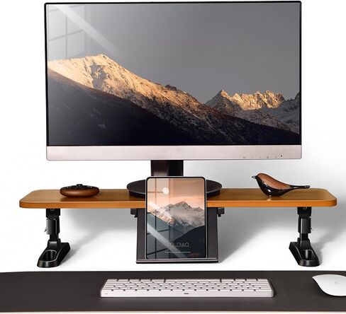 Wooden Monitor Stand Riser with Height Adjustable Button, Ergonomic Computer & Laptop Stand with Hidden Tablet Holder, Keyboard Storage & Desktop Organizer for Home Office Kitchen in Saudi Arabia
