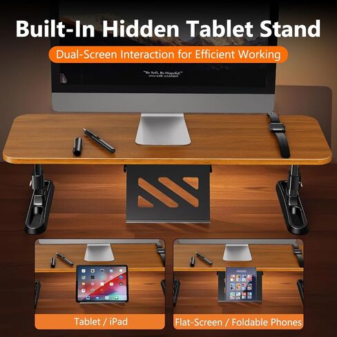 Wooden Monitor Stand Riser with Height Adjustable Button, Ergonomic Computer & Laptop Stand with Hidden Tablet Holder, Keyboard Storage & Desktop Organizer for Home Office Kitchen in Saudi Arabia