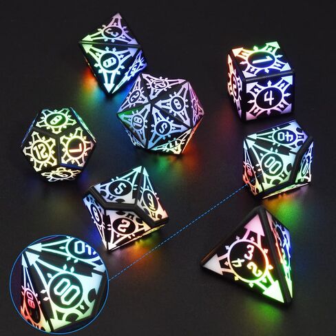 7PCS LED DND Dice Set,Rechargeable Glow in The Dark Dice with Charging Storage Box, D4 D6 D8 D10 D12 D20 Polyhedral Role Playing D&D Dice for RPG Dungeons & Dragons Table Games Gift for DND Players in Saudi Arabia