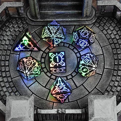 7PCS LED DND Dice Set,Rechargeable Glow in The Dark Dice with Charging Storage Box, D4 D6 D8 D10 D12 D20 Polyhedral Role Playing D&D Dice for RPG Dungeons & Dragons Table Games Gift for DND Players in Saudi Arabia