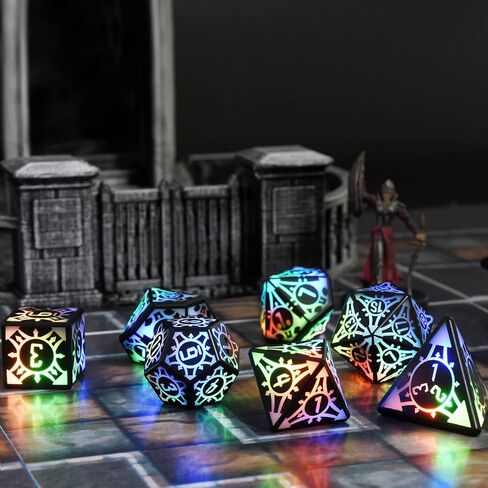 7PCS LED DND Dice Set,Rechargeable Glow in The Dark Dice with Charging Storage Box, D4 D6 D8 D10 D12 D20 Polyhedral Role Playing D&D Dice for RPG Dungeons & Dragons Table Games Gift for DND Players in Saudi Arabia