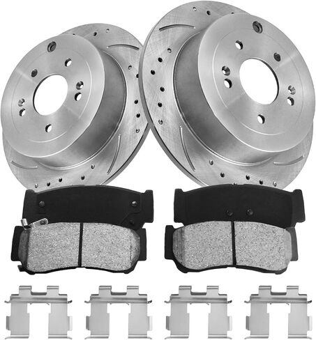 Rear Brake Pads and Rotors Kit Compatible with 2007-2009 Hyundai Santa Fe Drilled & Slotted Disc Brake Rotors and Ceramic Brakes Pads [ 11.9in ], Automotive Replacement Brake Kit in Kuwait