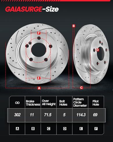 Rear Brake Pads and Rotors Kit Compatible with 2007-2009 Hyundai Santa Fe Drilled & Slotted Disc Brake Rotors and Ceramic Brakes Pads [ 11.9in ], Automotive Replacement Brake Kit in Kuwait