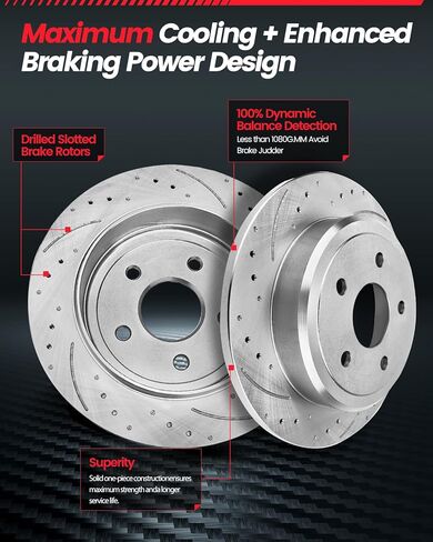 Rear Brake Pads and Rotors Kit Compatible with 2007-2009 Hyundai Santa Fe Drilled & Slotted Disc Brake Rotors and Ceramic Brakes Pads [ 11.9in ], Automotive Replacement Brake Kit in Kuwait