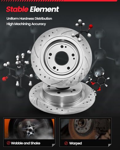 Rear Brake Pads and Rotors Kit Compatible with 2007-2009 Hyundai Santa Fe Drilled & Slotted Disc Brake Rotors and Ceramic Brakes Pads [ 11.9in ], Automotive Replacement Brake Kit in Kuwait